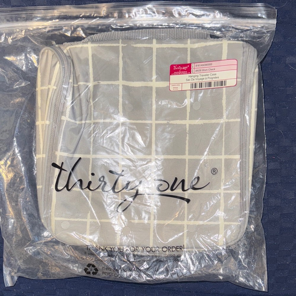 Thirty-One White and Gray Grid Pouch